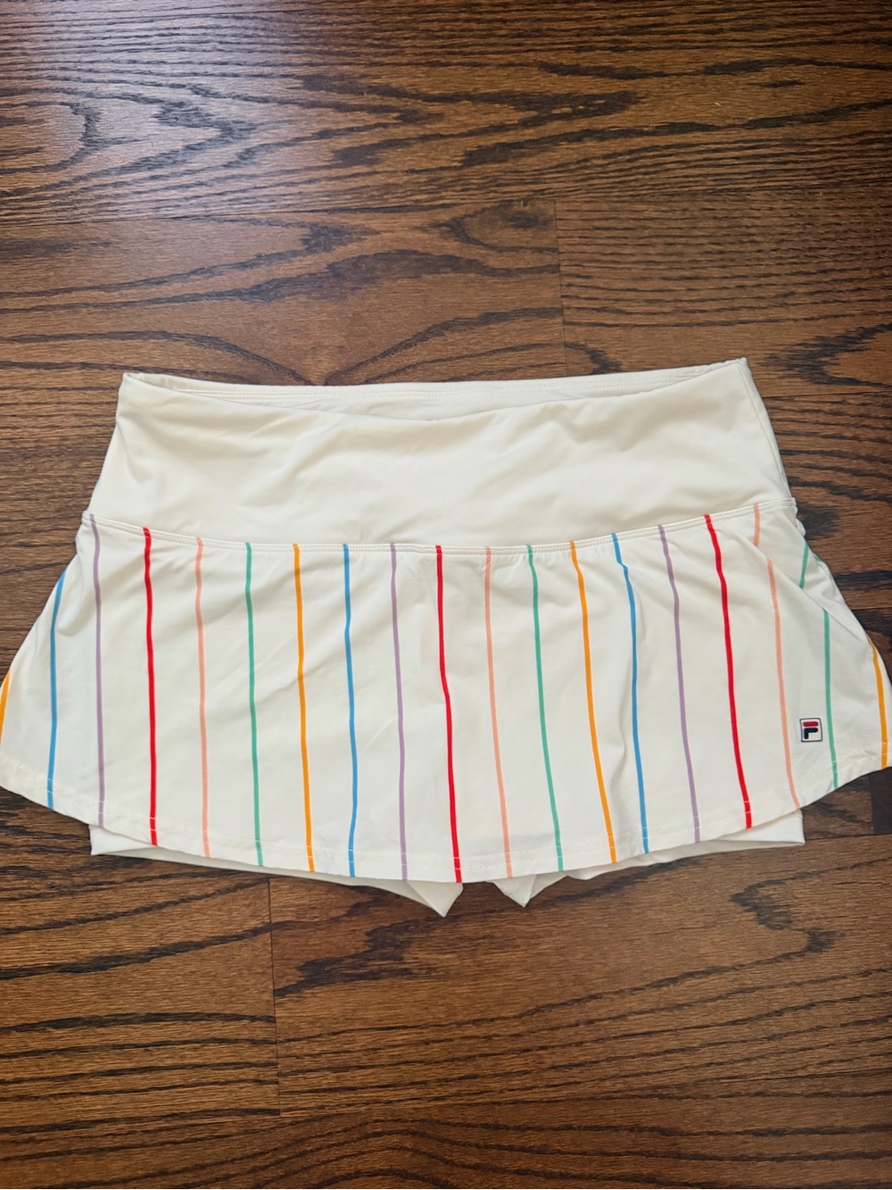 Fila Cream Tennis Mini Skort with Rainbow Vertical Stripes